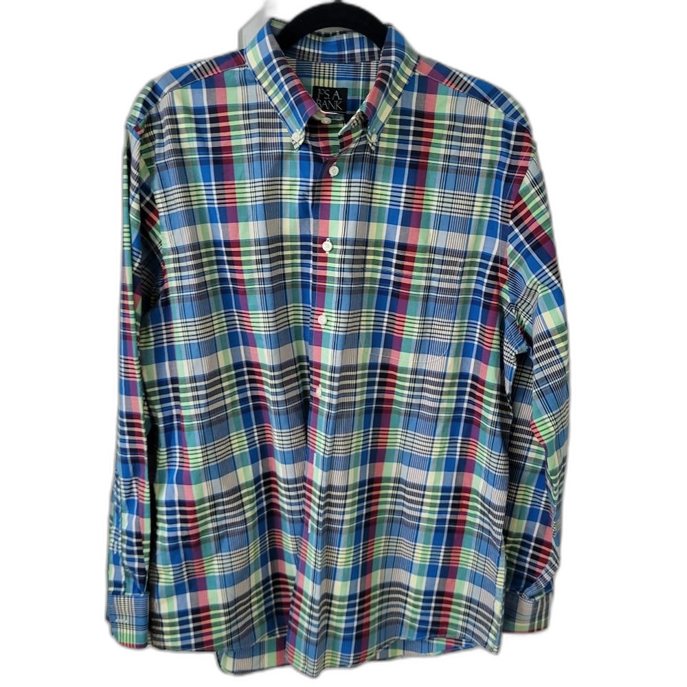 Jos. A Bank Green / Blue Plaid Shirt - Size Large